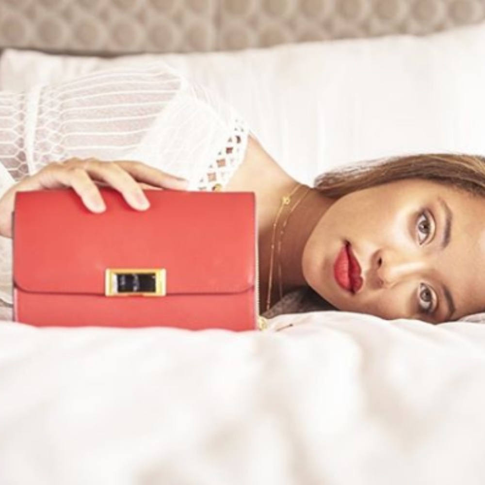 Red Leather Crossbody Bag with Detachable Wallet